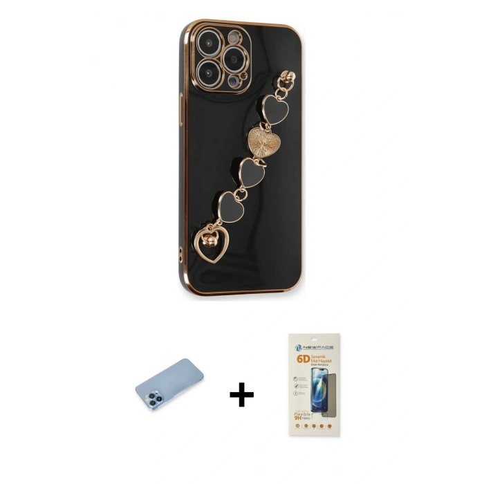 MARSİLYAN™- iPhone 13 Pro Max Kılıf Nova Işık Prime - Siyah 6D Mat Seramik Hayalet Nano Ekran Koruyucu + Shine Kamera Lens Koruma Cam - MI