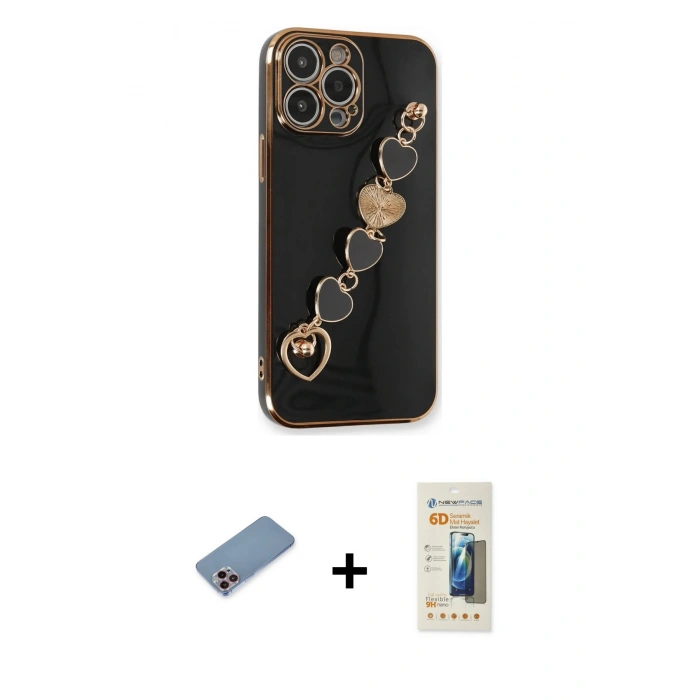 MARSİLYAN™- iPhone 13 Pro Max Kılıf Nova Işık Prime - Siyah 6D Mat Seramik Hayalet Nano Ekran Koruyucu + Shine Kamera Lens Koruma Cam - PE
