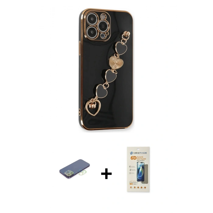 MARSİLYAN™- iPhone 13 Pro Max Kılıf Nova Işık Prime - Siyah 6D Mat Seramik Hayalet Nano Ekran Koruyucu + Yeşil Renkli Kamera Lens Koruma Cam