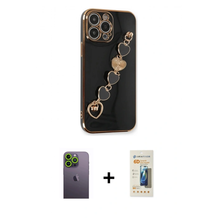 MARSİLYAN™- iPhone 13 Pro Max Kılıf Nova Işık Prime - Siyah 6D Mat Seramik Hayalet Nano Ekran Koruyucu + Neon Fosforlu Kamera Lens - YL