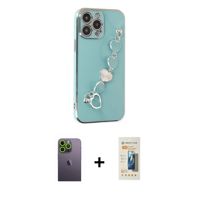 MARSİLYAN™- iPhone 13 Pro Max Kılıf Nova Işık Prime - Siyah 6D Mat Seramik Hayalet Nano Ekran Koruyucu + Neon Fosforlu Kamera Lens - YL