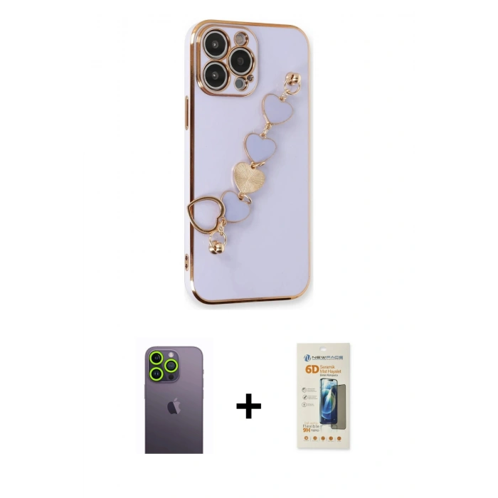 MARSİLYAN™- iPhone 13 Pro Max Kılıf Nova Işık Prime - Siyah 6D Mat Seramik Hayalet Nano Ekran Koruyucu + Neon Fosforlu Kamera Lens - YL