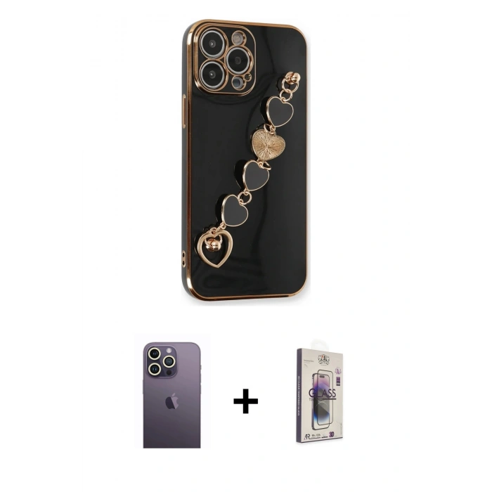 MARSİLYAN™- iPhone 13 Pro Max Kılıf Nova Işık Prime - Siyah Bilvis 3D Cam Ekran Koruyucu + Neon Fosforlu Kamera Lens - BZ