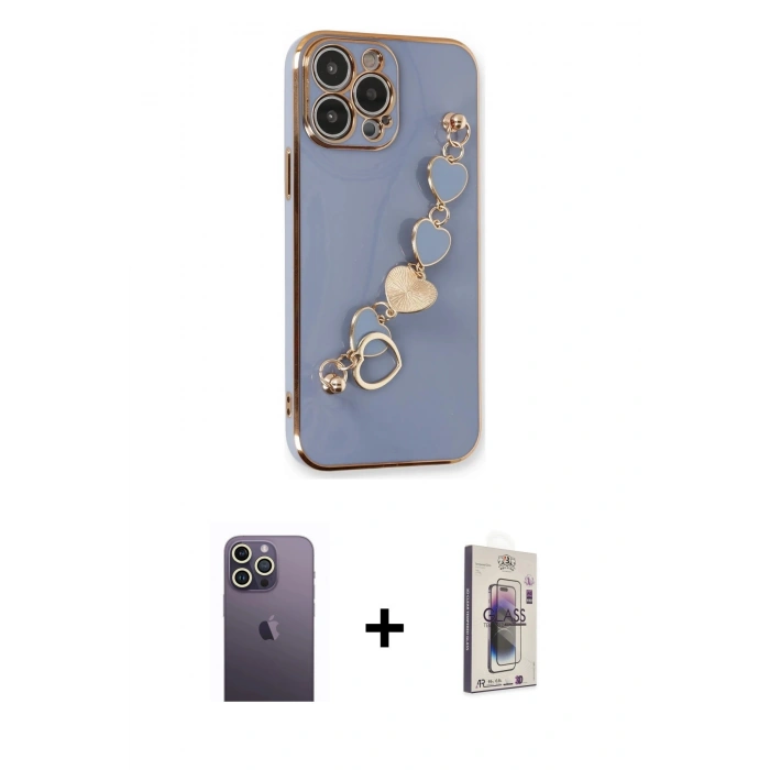 MARSİLYAN™- iPhone 13 Pro Max Kılıf Nova Işık Prime - Siyah Bilvis 3D Cam Ekran Koruyucu + Neon Fosforlu Kamera Lens - BZ