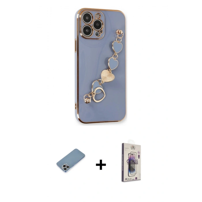 MARSİLYAN™- iPhone 13 Pro Max Kılıf Nova Işık Prime - Siyah Bilvis 3D Cam Ekran Koruyucu + Gökkuşağı Shine Kamera Lens Koruma Cam