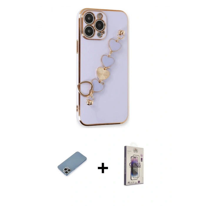 MARSİLYAN™- iPhone 13 Pro Max Kılıf Nova Işık Prime - Siyah Bilvis 3D Cam Ekran Koruyucu + Gökkuşağı Shine Kamera Lens Koruma Cam