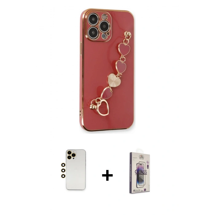MARSİLYAN™- iPhone 13 Pro Max Kılıf Nova Işık Prime - Siyah Bilvis 3D Cam Ekran Koruyucu + Gold Shine Kamera Lens