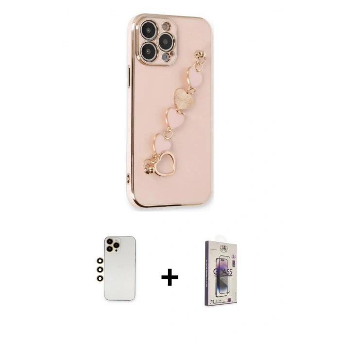 MARSİLYAN™- iPhone 13 Pro Max Kılıf Nova Işık Prime - Siyah Bilvis 3D Cam Ekran Koruyucu + Gold Shine Kamera Lens