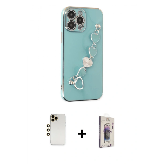 MARSİLYAN™- iPhone 13 Pro Max Kılıf Nova Işık Prime - Siyah Bilvis 3D Cam Ekran Koruyucu + Gold Shine Kamera Lens