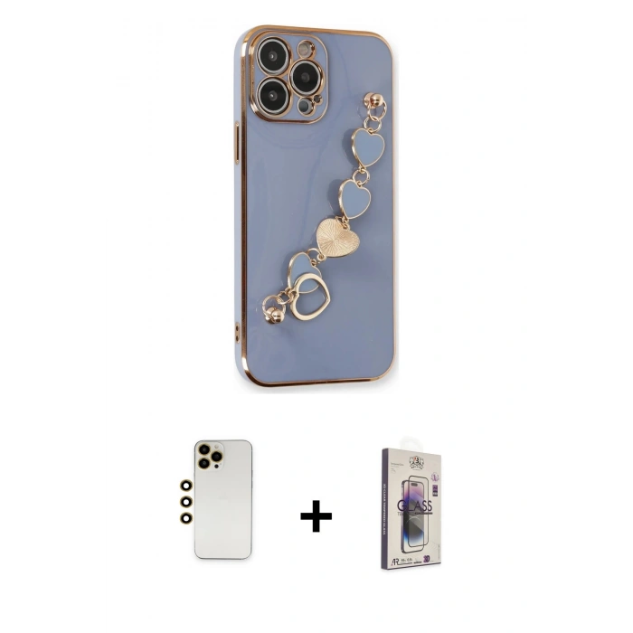 MARSİLYAN™- iPhone 13 Pro Max Kılıf Nova Işık Prime - Siyah Bilvis 3D Cam Ekran Koruyucu + Gold Shine Kamera Lens