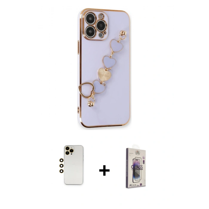 MARSİLYAN™- iPhone 13 Pro Max Kılıf Nova Işık Prime - Siyah Bilvis 3D Cam Ekran Koruyucu + Gold Shine Kamera Lens