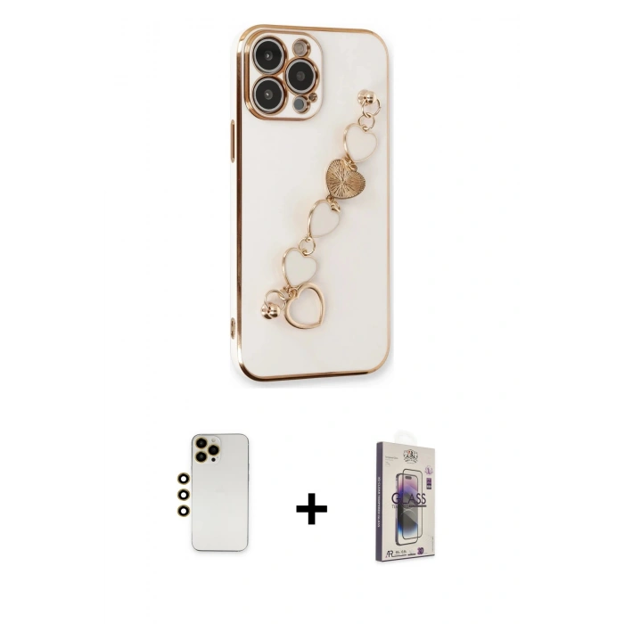 MARSİLYAN™- iPhone 13 Pro Max Kılıf Nova Işık Prime - Siyah Bilvis 3D Cam Ekran Koruyucu + Gold Shine Kamera Lens