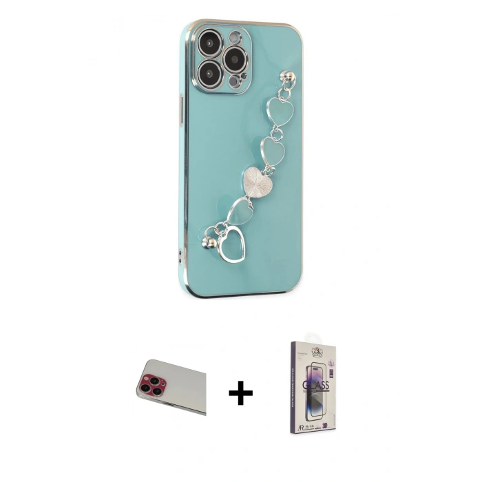 MARSİLYAN™- iPhone 13 Pro Max Kılıf Nova Işık Prime - Siyah Bilvis 3D Cam Ekran Koruyucu + Kırmızı Rainbow Kamera Lens Koruma Cam