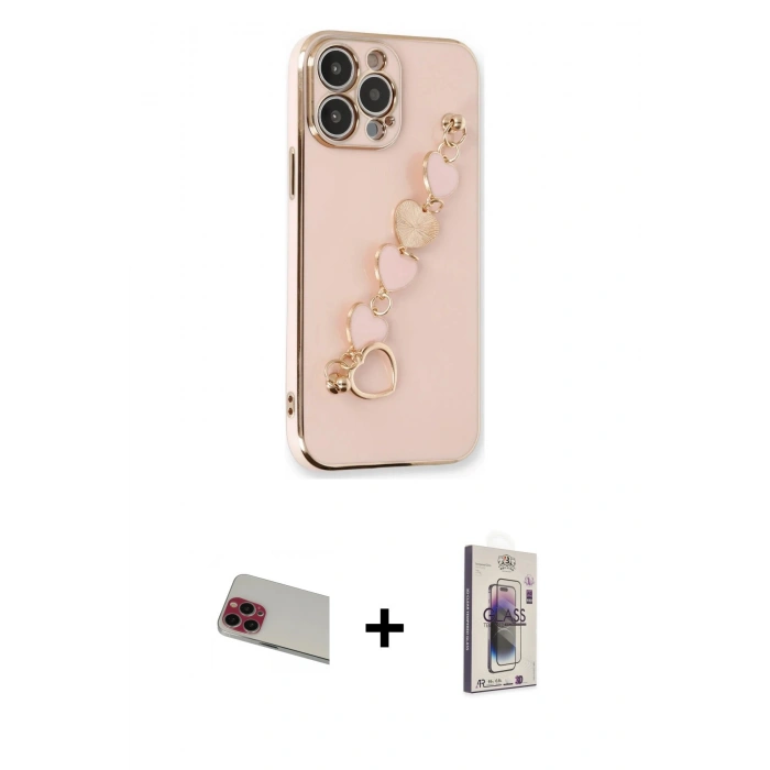 MARSİLYAN™- iPhone 13 Pro Max Kılıf Nova Işık Prime - Siyah Bilvis 3D Cam Ekran Koruyucu + Kırmızı Rainbow Kamera Lens Koruma Cam