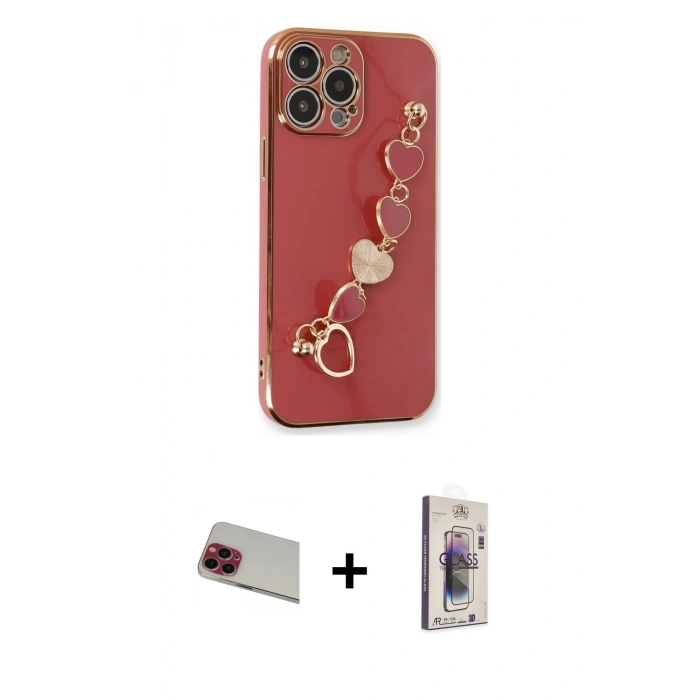 MARSİLYAN™- iPhone 13 Pro Max Kılıf Nova Işık Prime - Siyah Bilvis 3D Cam Ekran Koruyucu + Kırmızı Rainbow Kamera Lens Koruma Cam