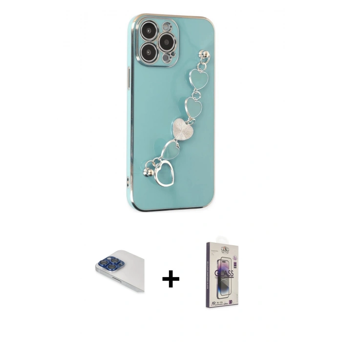 MARSİLYAN™- iPhone 13 Pro Max Kılıf Nova Işık Prime - Siyah Bilvis 3D Cam Ekran Koruyucu + Lacivert Pers Alüminyum Kamera Lens