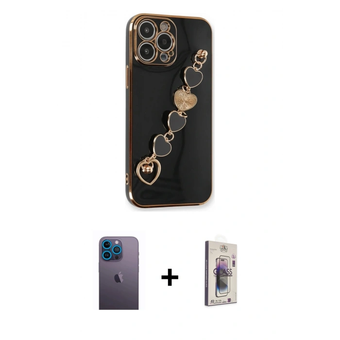 MARSİLYAN™- iPhone 13 Pro Max Kılıf Nova Işık Prime - Siyah Bilvis 3D Cam Ekran Koruyucu + Neon Fosforlu Kamera Lens - MI
