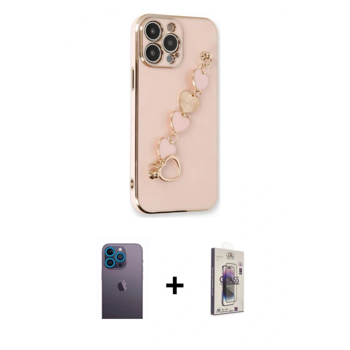 MARSİLYAN™- iPhone 13 Pro Max Kılıf Nova Işık Prime - Siyah Bilvis 3D Cam Ekran Koruyucu + Neon Fosforlu Kamera Lens - MI