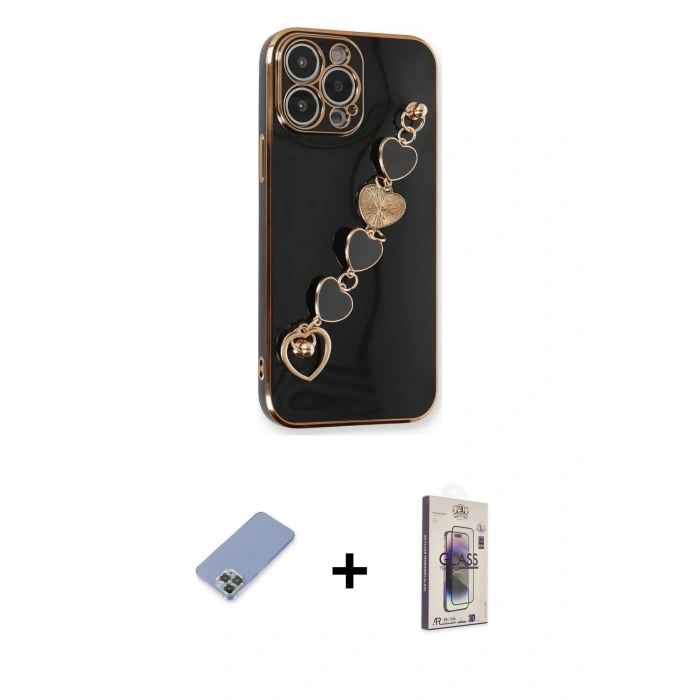 MARSİLYAN™- iPhone 13 Pro Max Kılıf Nova Işık Prime - Siyah Bilvis 3D Cam Ekran Koruyucu + Metal Kamera Lens Koruma Cam - KUYL