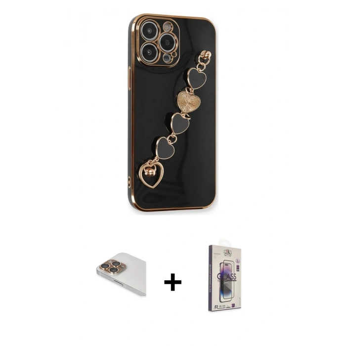 MARSİLYAN™- iPhone 13 Pro Max Kılıf Nova Işık Prime - Siyah Bilvis 3D Cam Ekran Koruyucu + Pers Alüminyum Kamera Lens - GD