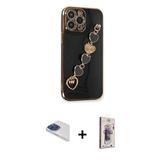 MARSİLYAN™- iPhone 13 Pro Max Kılıf Nova Işık Prime - Siyah Bilvis 3D Cam Ekran Koruyucu + Pers Alüminyum Kamera Lens - LT