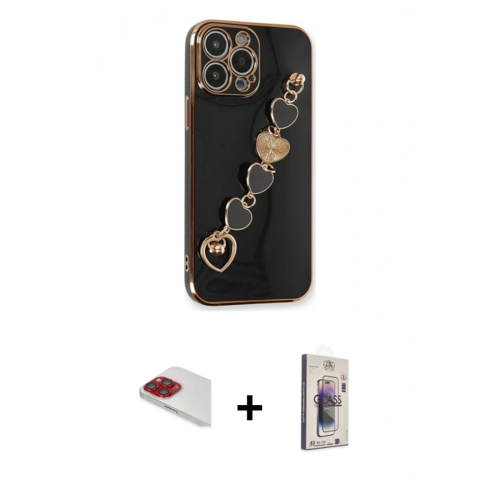 MARSİLYAN™- iPhone 13 Pro Max Kılıf Nova Işık Prime - Siyah Bilvis 3D Cam Ekran Koruyucu + Pers Alüminyum Kamera Lens - KI
