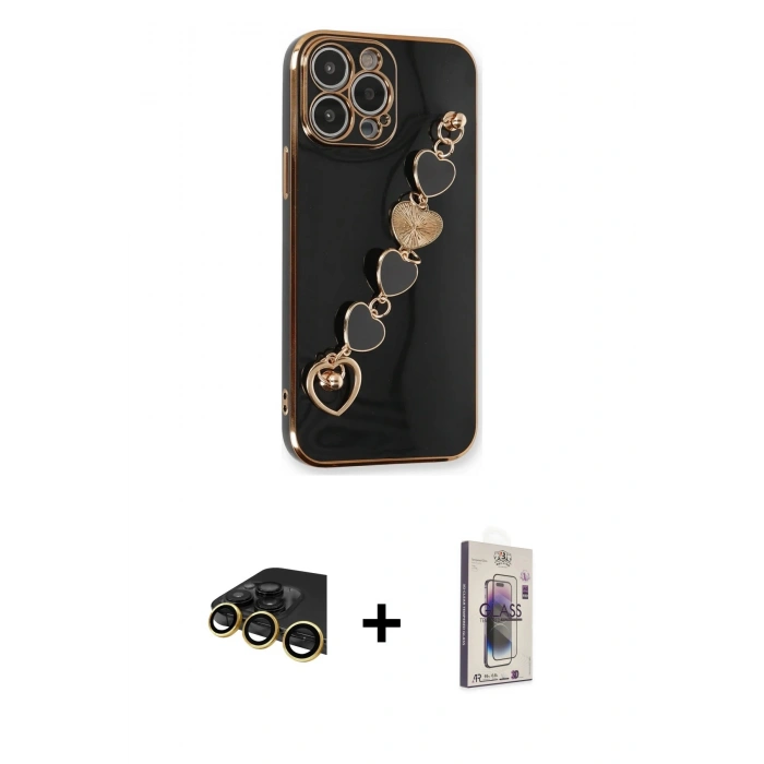MARSİLYAN™- iPhone 13 Pro Max Kılıf Nova Işık Prime - Siyah Bilvis 3D Cam Ekran Koruyucu + Raze Metal Kamera Lens - GD
