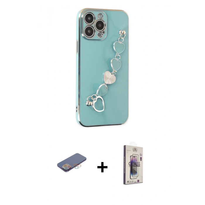 MARSİLYAN™- iPhone 13 Pro Max Kılıf Nova Işık Prime - Siyah Bilvis 3D Cam Ekran Koruyucu + Renkli Kamera Lens Koruma Cam - PE
