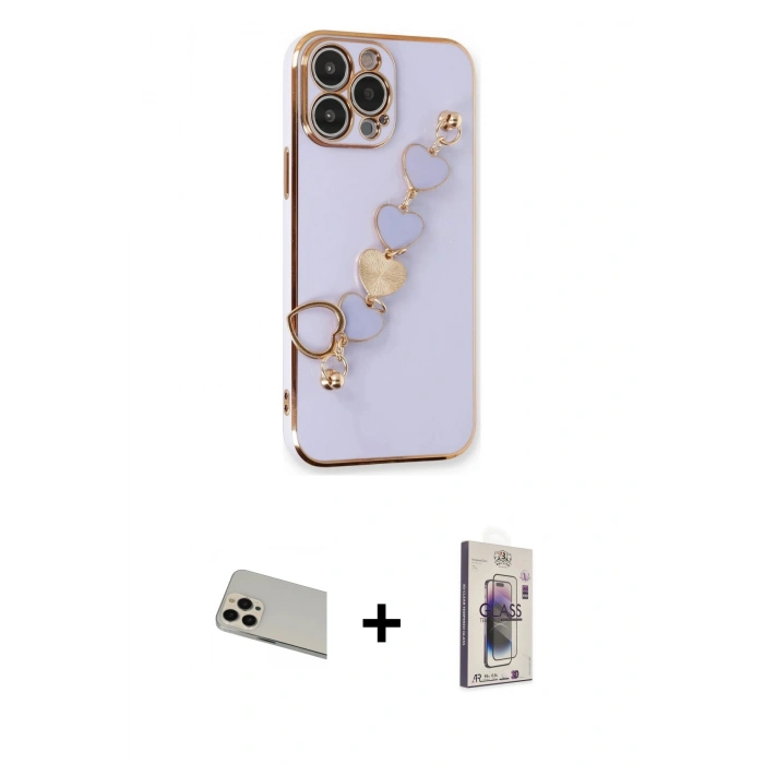 MARSİLYAN™- iPhone 13 Pro Max Kılıf Nova Işık Prime - Siyah Bilvis 3D Cam Ekran Koruyucu + Rose Gold Rainbow Kamera Lens Koruma Cam
