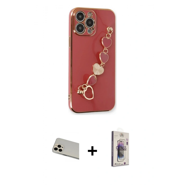 MARSİLYAN™- iPhone 13 Pro Max Kılıf Nova Işık Prime - Siyah Bilvis 3D Cam Ekran Koruyucu + Rose Gold Rainbow Kamera Lens Koruma Cam