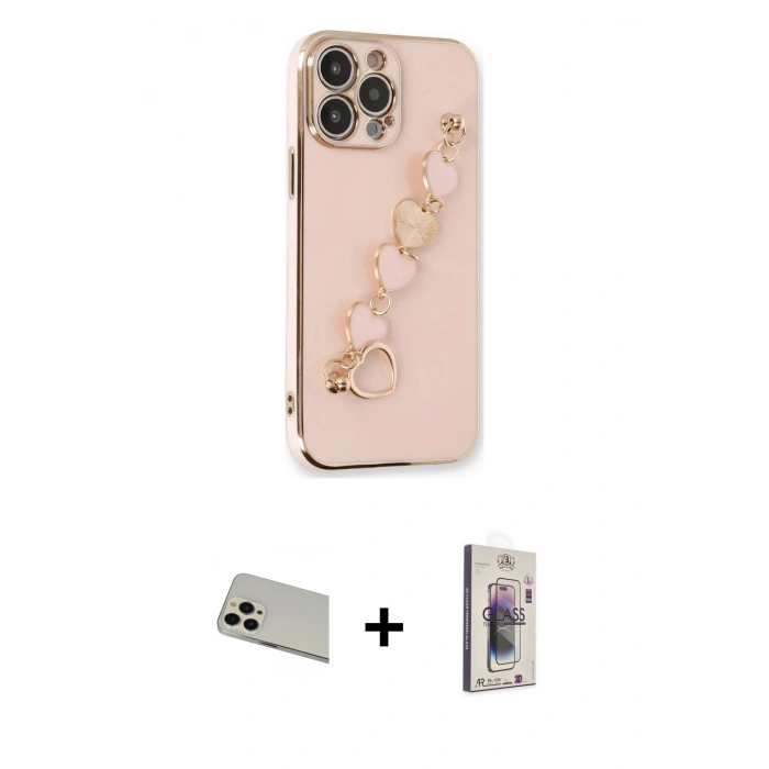 MARSİLYAN™- iPhone 13 Pro Max Kılıf Nova Işık Prime - Siyah Bilvis 3D Cam Ekran Koruyucu + Rose Gold Rainbow Kamera Lens Koruma Cam
