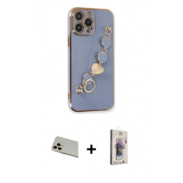 MARSİLYAN™- iPhone 13 Pro Max Kılıf Nova Işık Prime - Siyah Bilvis 3D Cam Ekran Koruyucu + Rose Gold Rainbow Kamera Lens Koruma Cam