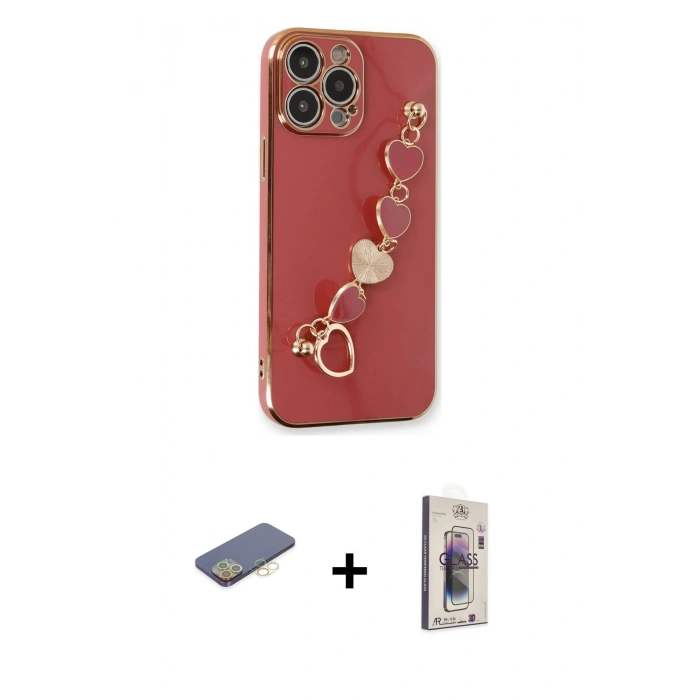MARSİLYAN™- iPhone 13 Pro Max Kılıf Nova Işık Prime - Siyah Bilvis 3D Cam Ekran Koruyucu + Sarı Renkli Kamera Lens Koruma Cam