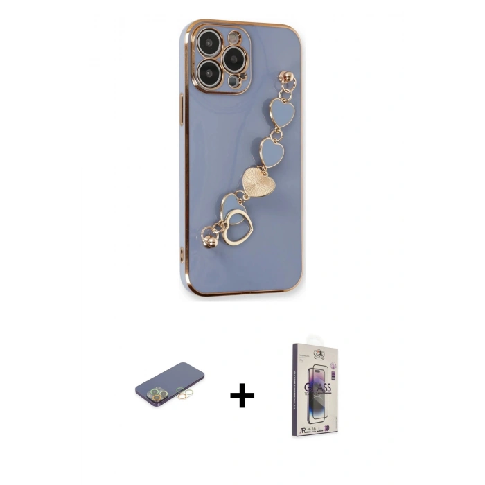 MARSİLYAN™- iPhone 13 Pro Max Kılıf Nova Işık Prime - Siyah Bilvis 3D Cam Ekran Koruyucu + Sarı Renkli Kamera Lens Koruma Cam