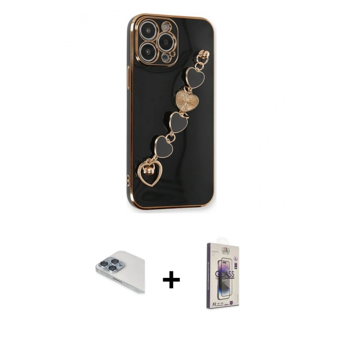 MARSİLYAN™- iPhone 13 Pro Max Kılıf Nova Işık Prime - Siyah Bilvis 3D Cam Ekran Koruyucu + Sierra Blue Pers Alüminyum Kamera Lens