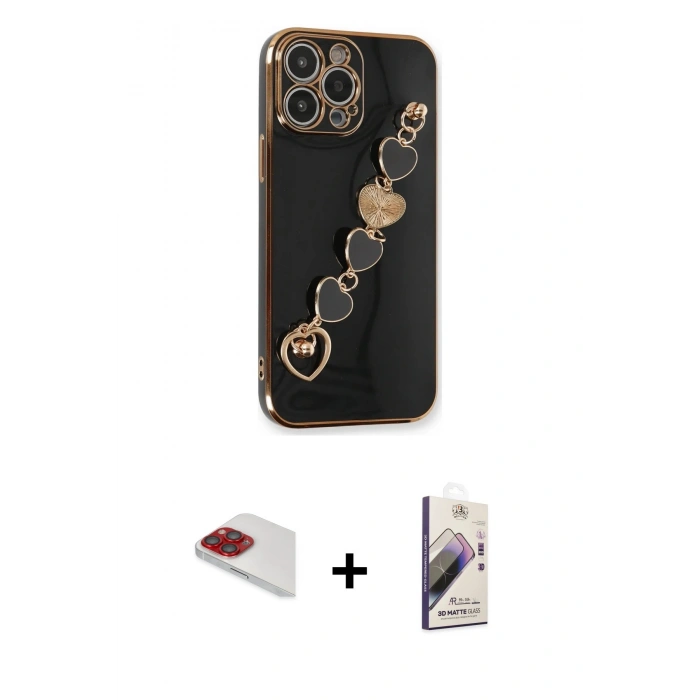 MARSİLYAN™- iPhone 13 Pro Max Kılıf Nova Işık Prime - Siyah Bilvis 3D Mat Cam Ekran Koruyucu + Pers Alüminyum Kamera Lens - KI