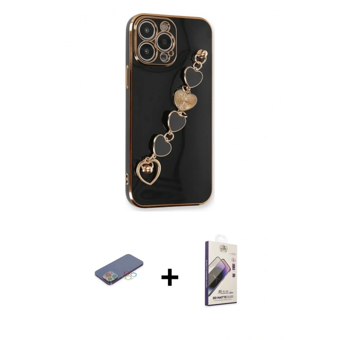 MARSİLYAN™- iPhone 13 Pro Max Kılıf Nova Işık Prime - Siyah Bilvis 3D Mat Cam Ekran Koruyucu + Renkli Kamera Lens Koruma Cam - MI