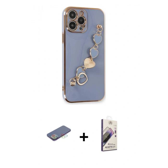 MARSİLYAN™- iPhone 13 Pro Max Kılıf Nova Işık Prime - Siyah Bilvis 3D Mat Cam Ekran Koruyucu + Renkli Kamera Lens Koruma Cam - MI