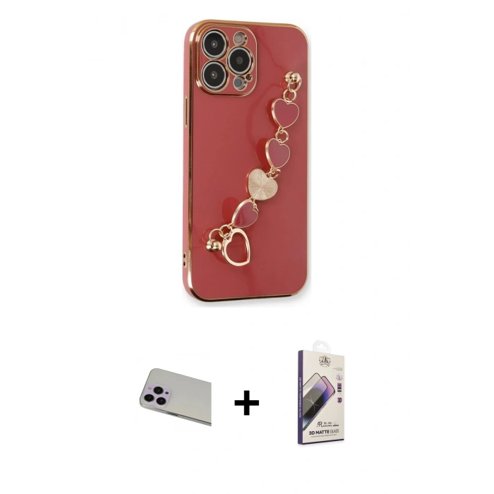 MARSİLYAN™- iPhone 13 Pro Max Kılıf Nova Işık Prime - Siyah Bilvis 3D Mat Cam Ekran Koruyucu + Mor Rainbow Kamera Lens Koruma Cam