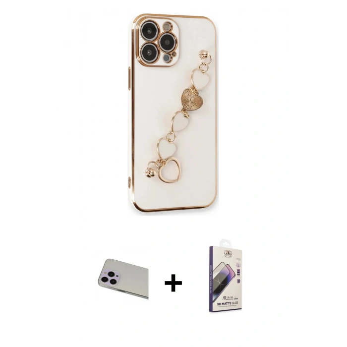MARSİLYAN™- iPhone 13 Pro Max Kılıf Nova Işık Prime - Siyah Bilvis 3D Mat Cam Ekran Koruyucu + Mor Rainbow Kamera Lens Koruma Cam