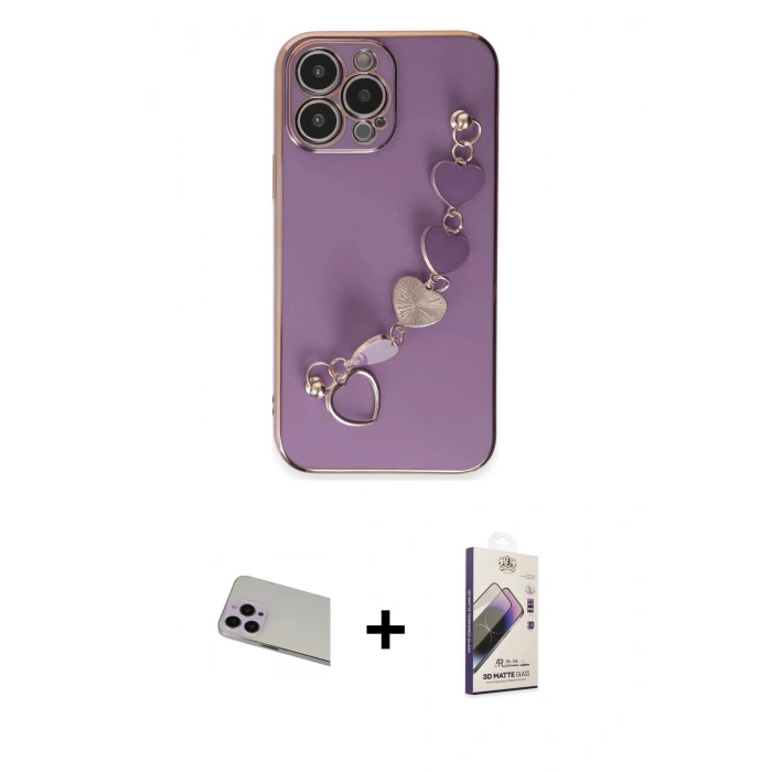 MARSİLYAN™- iPhone 13 Pro Max Kılıf Nova Işık Prime - Siyah Bilvis 3D Mat Cam Ekran Koruyucu + Mor Rainbow Kamera Lens Koruma Cam