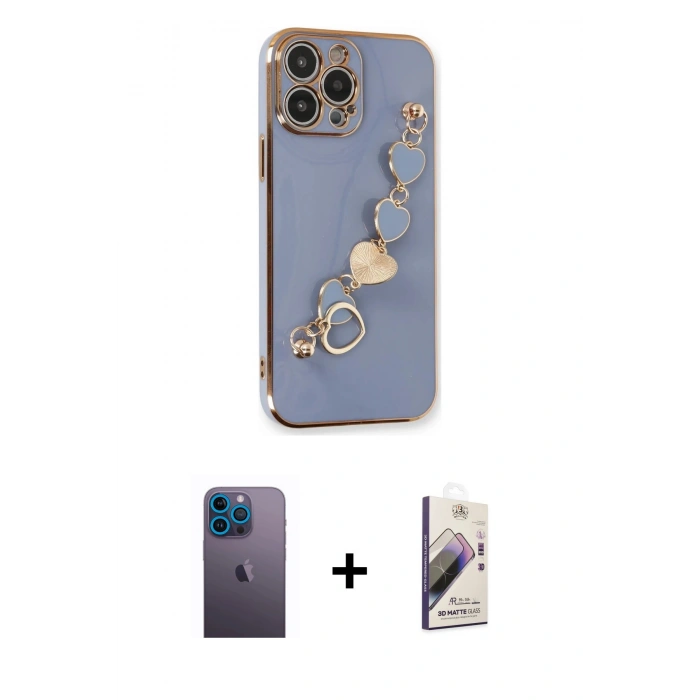 MARSİLYAN™- iPhone 13 Pro Max Kılıf Nova Işık Prime - Siyah Bilvis 3D Mat Cam Ekran Koruyucu + Neon Fosforlu Kamera Lens - MI
