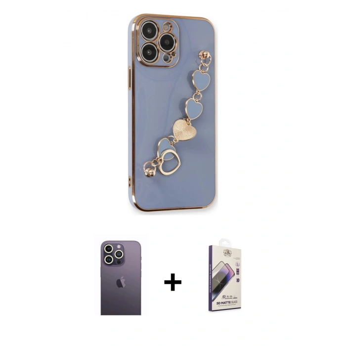 MARSİLYAN™- iPhone 13 Pro Max Kılıf Nova Işık Prime - Siyah Bilvis 3D Mat Cam Ekran Koruyucu + Neon Fosforlu Kamera Lens - BZ