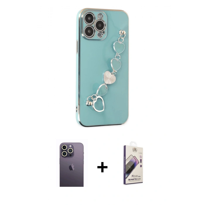 MARSİLYAN™- iPhone 13 Pro Max Kılıf Nova Işık Prime - Siyah Bilvis 3D Mat Cam Ekran Koruyucu + Neon Fosforlu Kamera Lens - BZ
