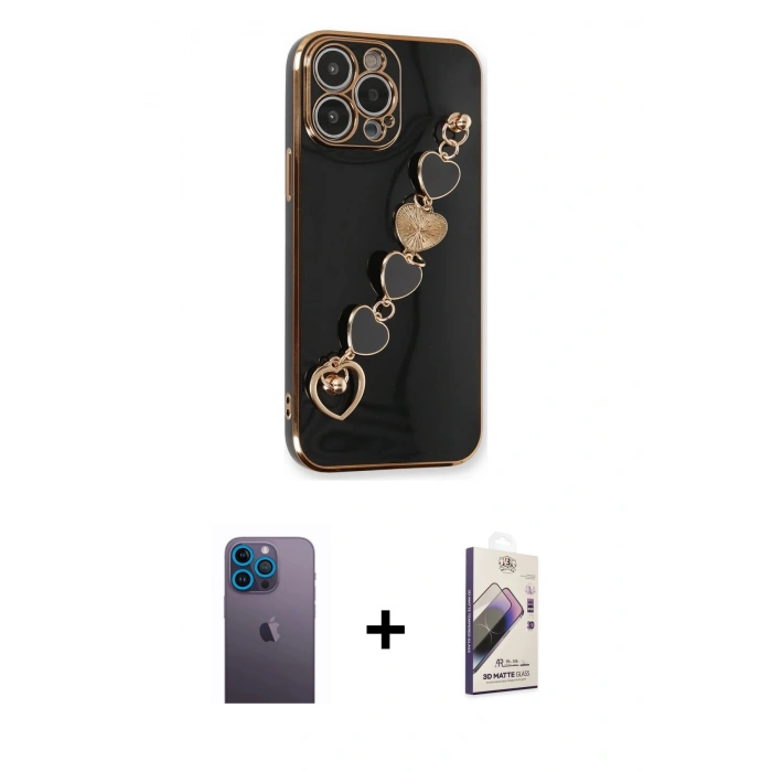 MARSİLYAN™- iPhone 13 Pro Max Kılıf Nova Işık Prime - Siyah Bilvis 3D Mat Cam Ekran Koruyucu + Neon Fosforlu Kamera Lens - MI
