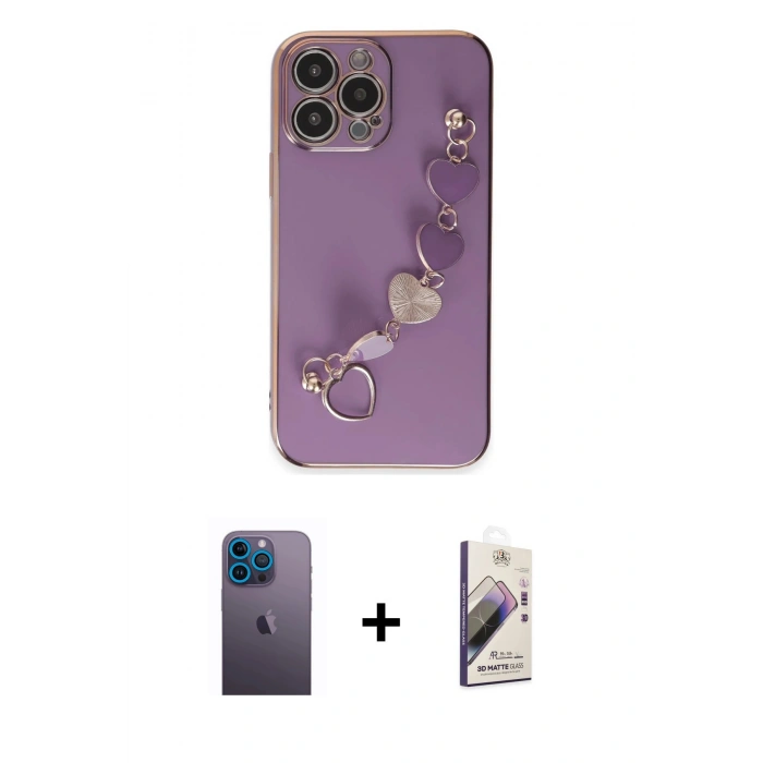 MARSİLYAN™- iPhone 13 Pro Max Kılıf Nova Işık Prime - Siyah Bilvis 3D Mat Cam Ekran Koruyucu + Neon Fosforlu Kamera Lens - MI