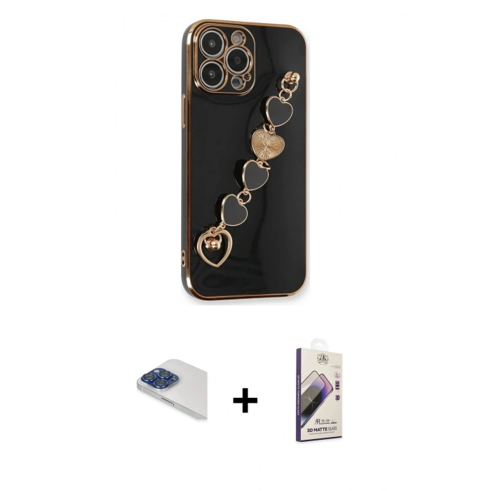 MARSİLYAN™- iPhone 13 Pro Max Kılıf Nova Işık Prime - Siyah Bilvis 3D Mat Cam Ekran Koruyucu + Pers Alüminyum Kamera Lens - LT