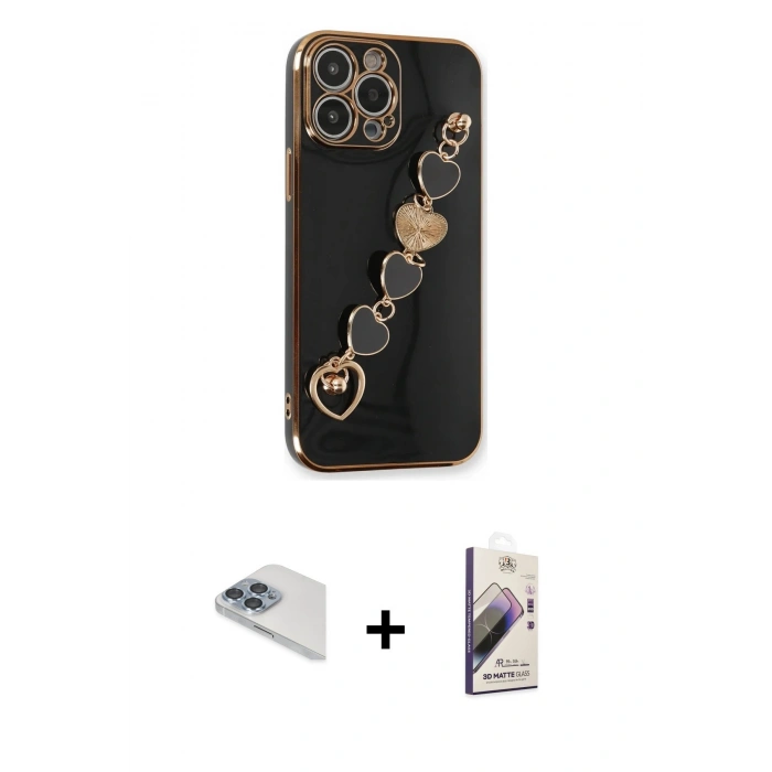 MARSİLYAN™- iPhone 13 Pro Max Kılıf Nova Işık Prime - Siyah Bilvis 3D Mat Cam Ekran Koruyucu + Pers Alüminyum Kamera Lens - SABE