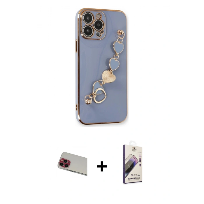 MARSİLYAN™- iPhone 13 Pro Max Kılıf Nova Işık Prime - Siyah Bilvis 3D Mat Cam Ekran Koruyucu + Rainbow Kamera Lens Koruma Cam - KI