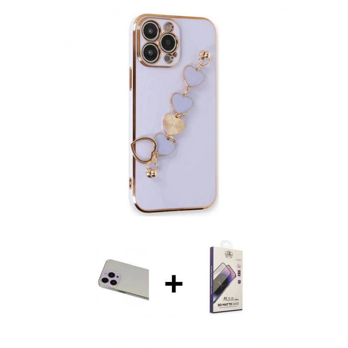 MARSİLYAN™- iPhone 13 Pro Max Kılıf Nova Işık Prime - Siyah Bilvis 3D Mat Cam Ekran Koruyucu + Rainbow Kamera Lens Koruma Cam - MR